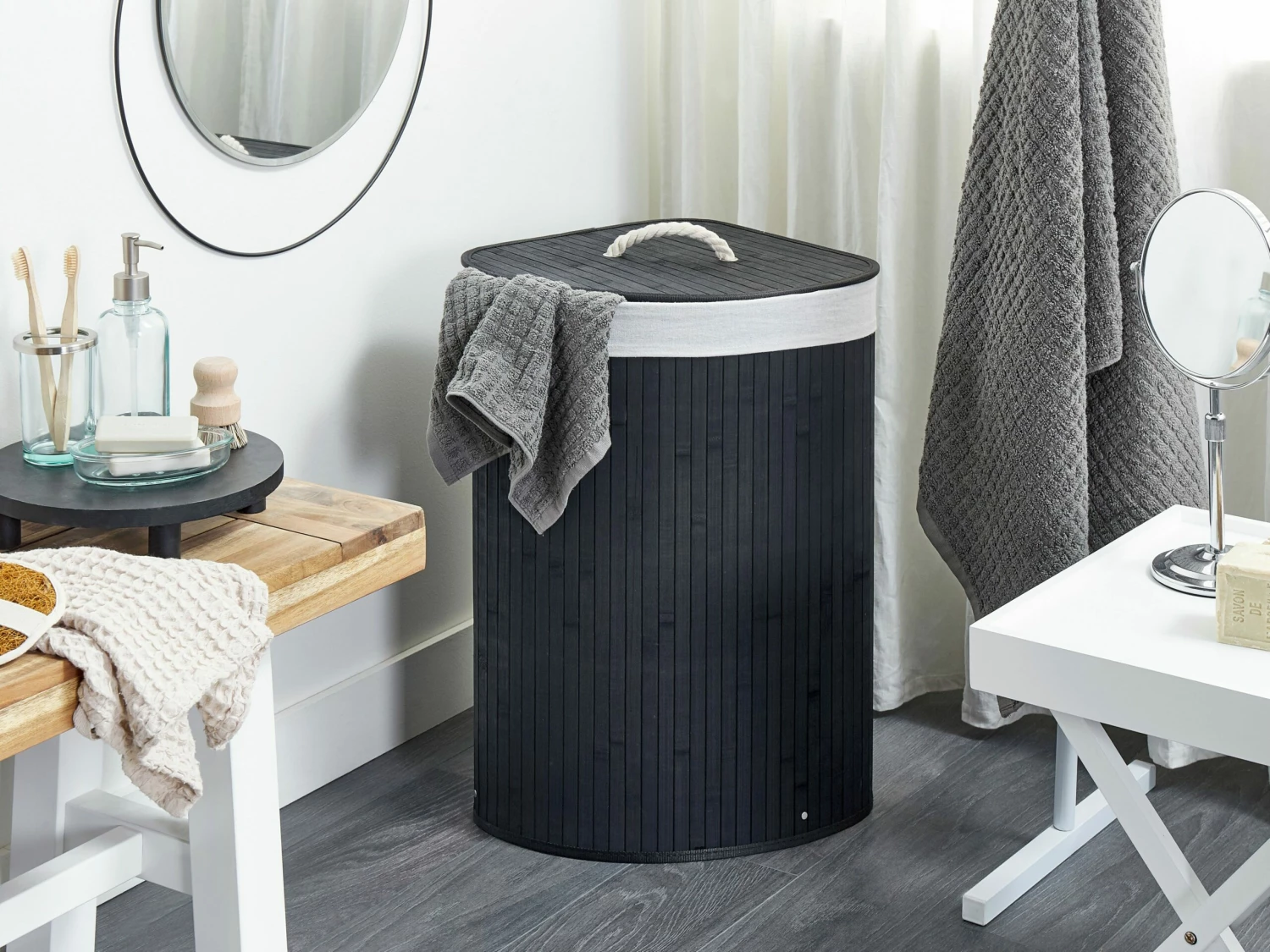 Korb Mit Deckel Bambusholz Schwarz Eckig MATARA – Bild 2