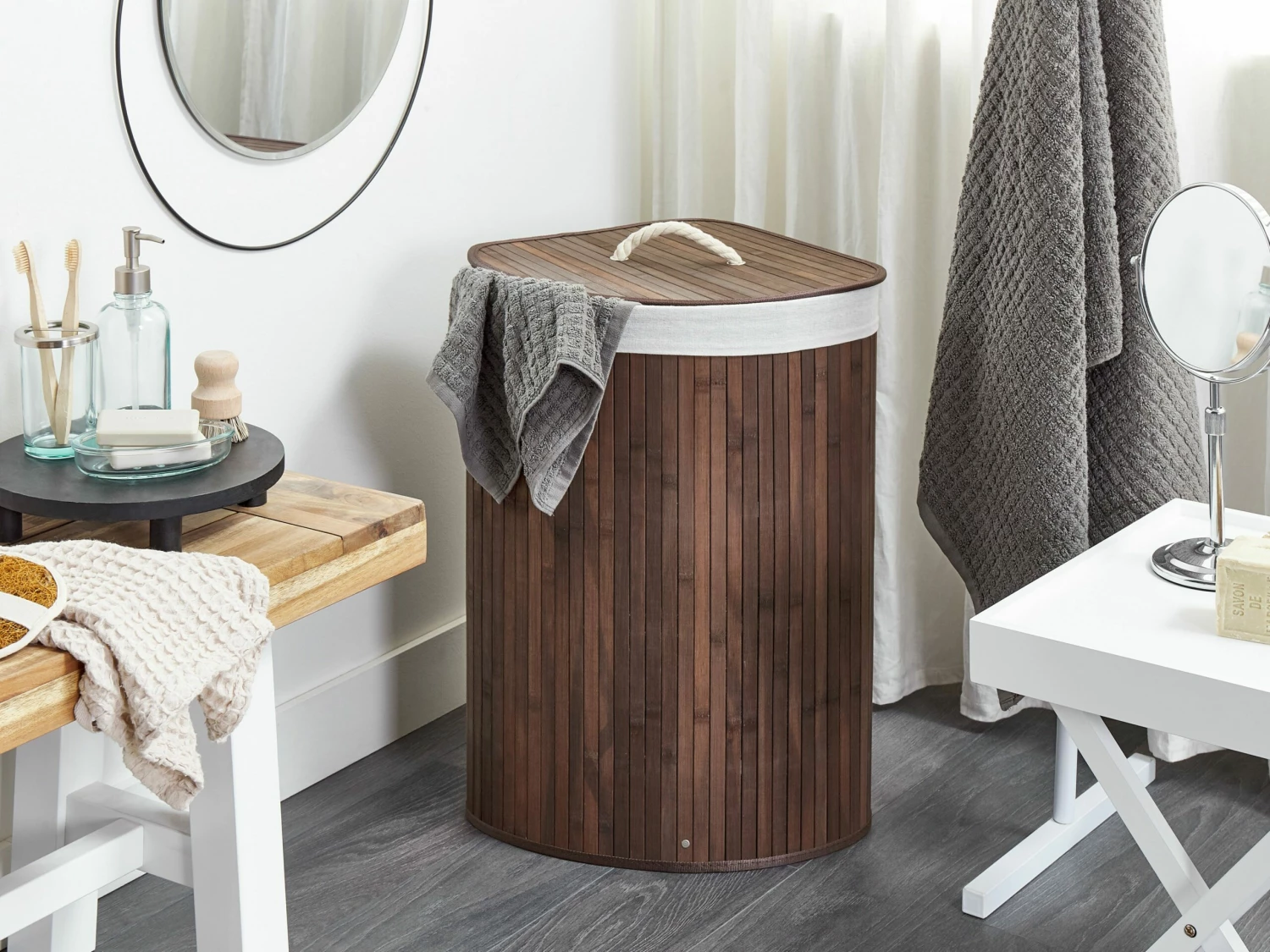 Korb Mit Deckel Bambusholz Dunkelbraun Eckig MATARA – Bild 2