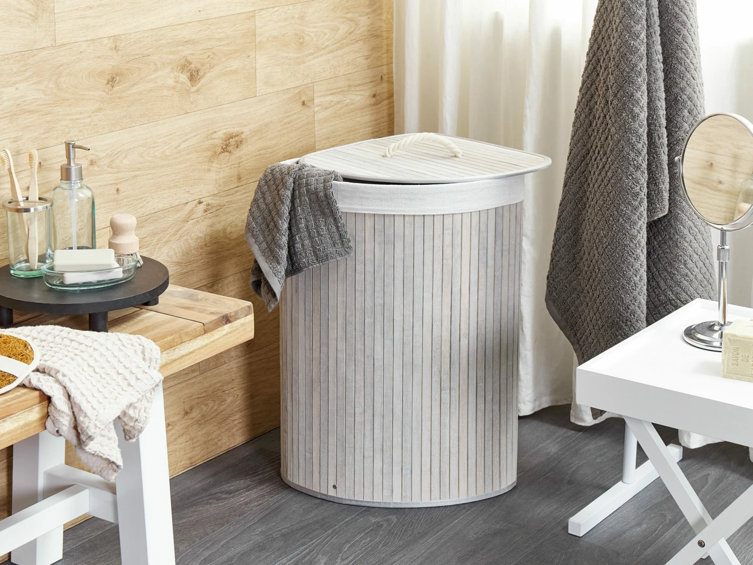 Korb Mit Deckel Bambusholz Hellgrau Eckig MATARA – Bild 2