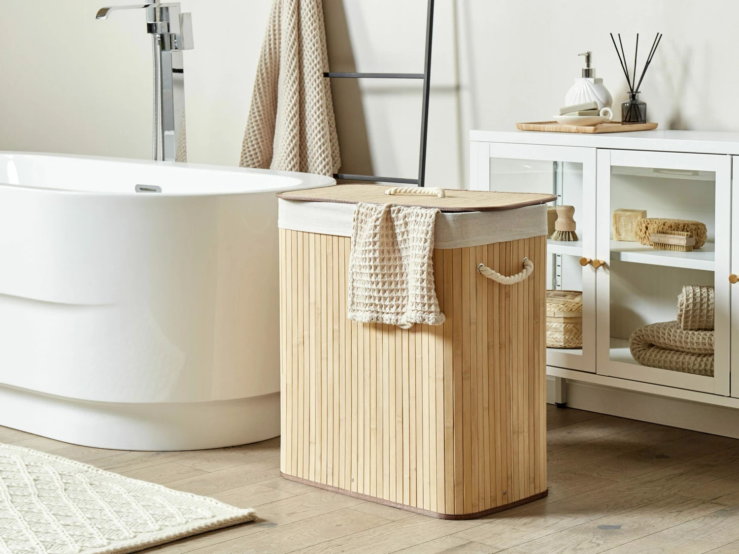 Korb Mit Deckel Bambusholz Hellbraun Rechteckig KANDY – Bild 2