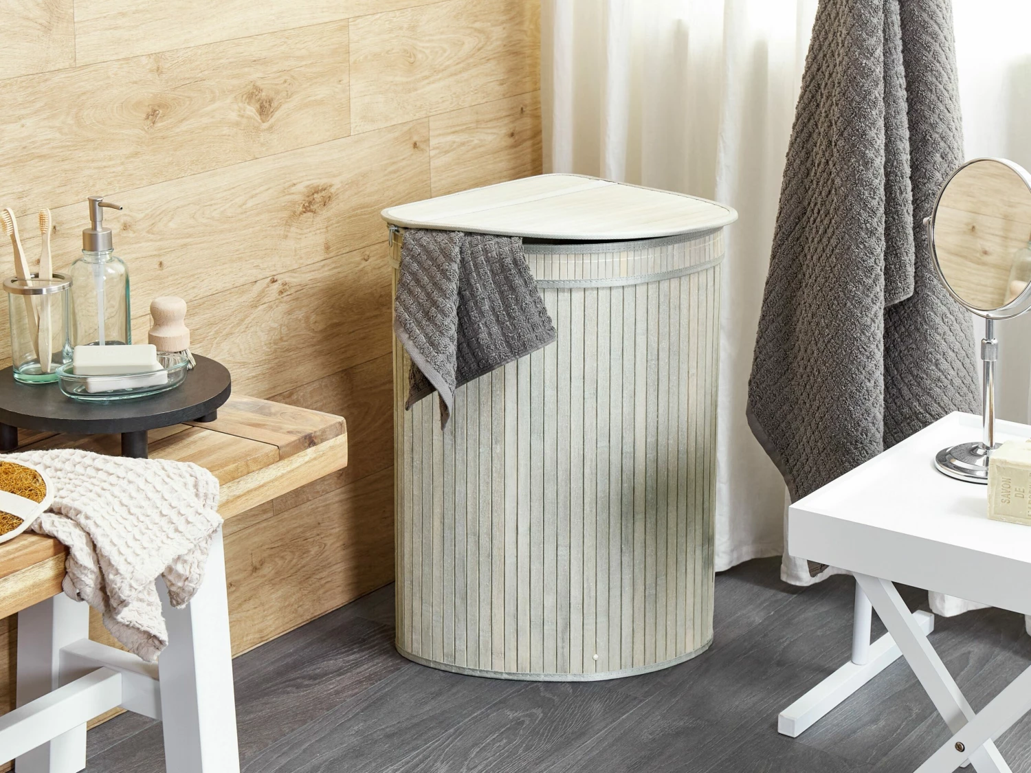 Korb Mit Deckel Bambusholz Hellgrau Eckig BADULLA – Bild 2