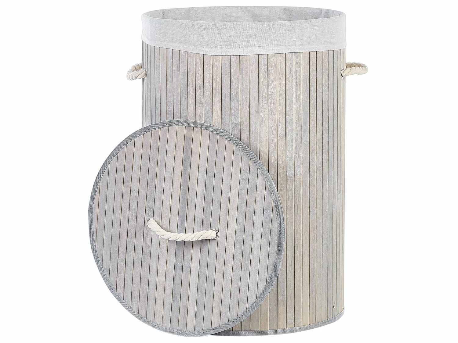 Korb Mit Deckel Bambusholz Hellgrau Rund SANNAR – Bild 3