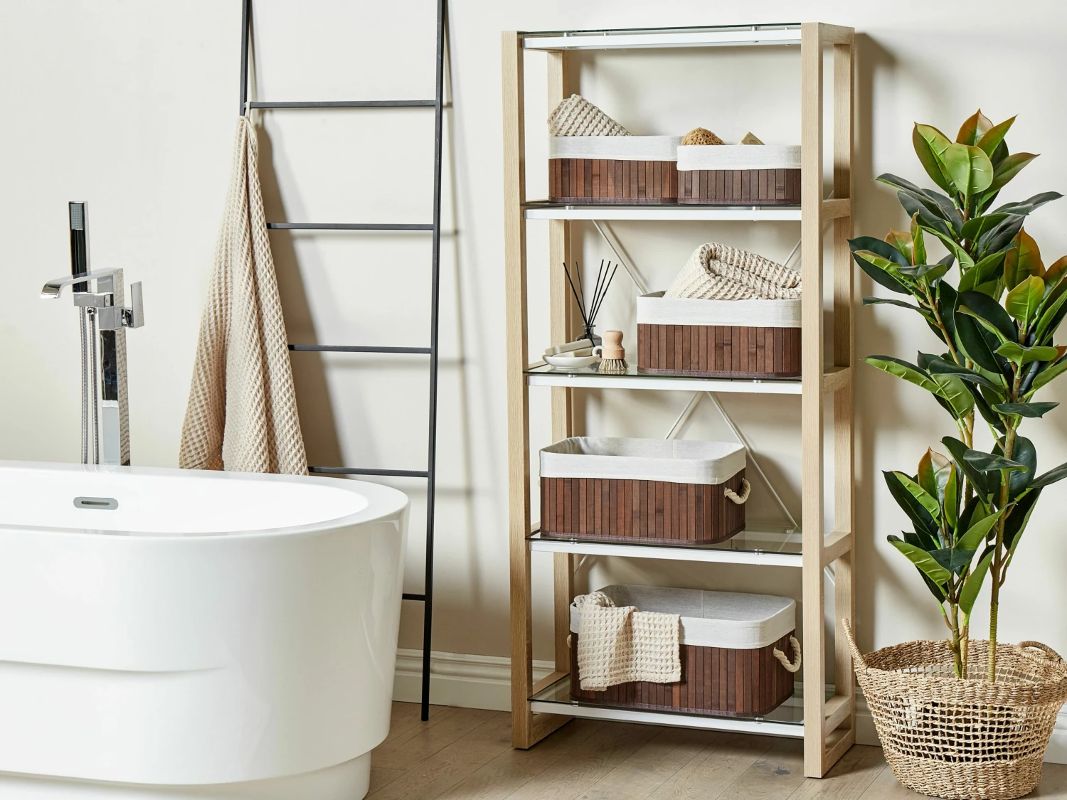 Aufbewahrungskorb Bambusholz Dunkelbraun 5er Set TALPE – Bild 2