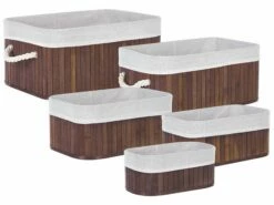 Aufbewahrungskorb Bambusholz Dunkelbraun 5er Set TALPE