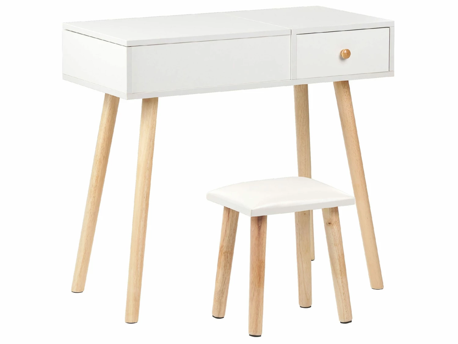 Schminktisch Mit 1 Schublade, Aufklappbarem Spiegel Und Hocker Weiß BOLLENE