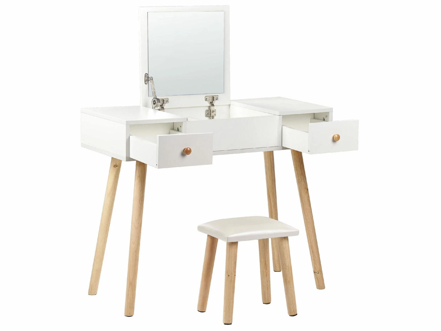Schminktisch Mit 2 Schubladen, Hochklappbarem Spiegel Und Hocker Weiß BRIOUDE – Bild 6