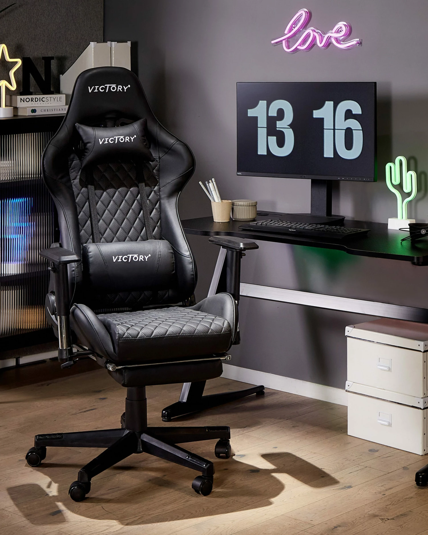 Bürostuhl Kunstleder Schwarz Mit Fußstütze VICTORY – Bild 3