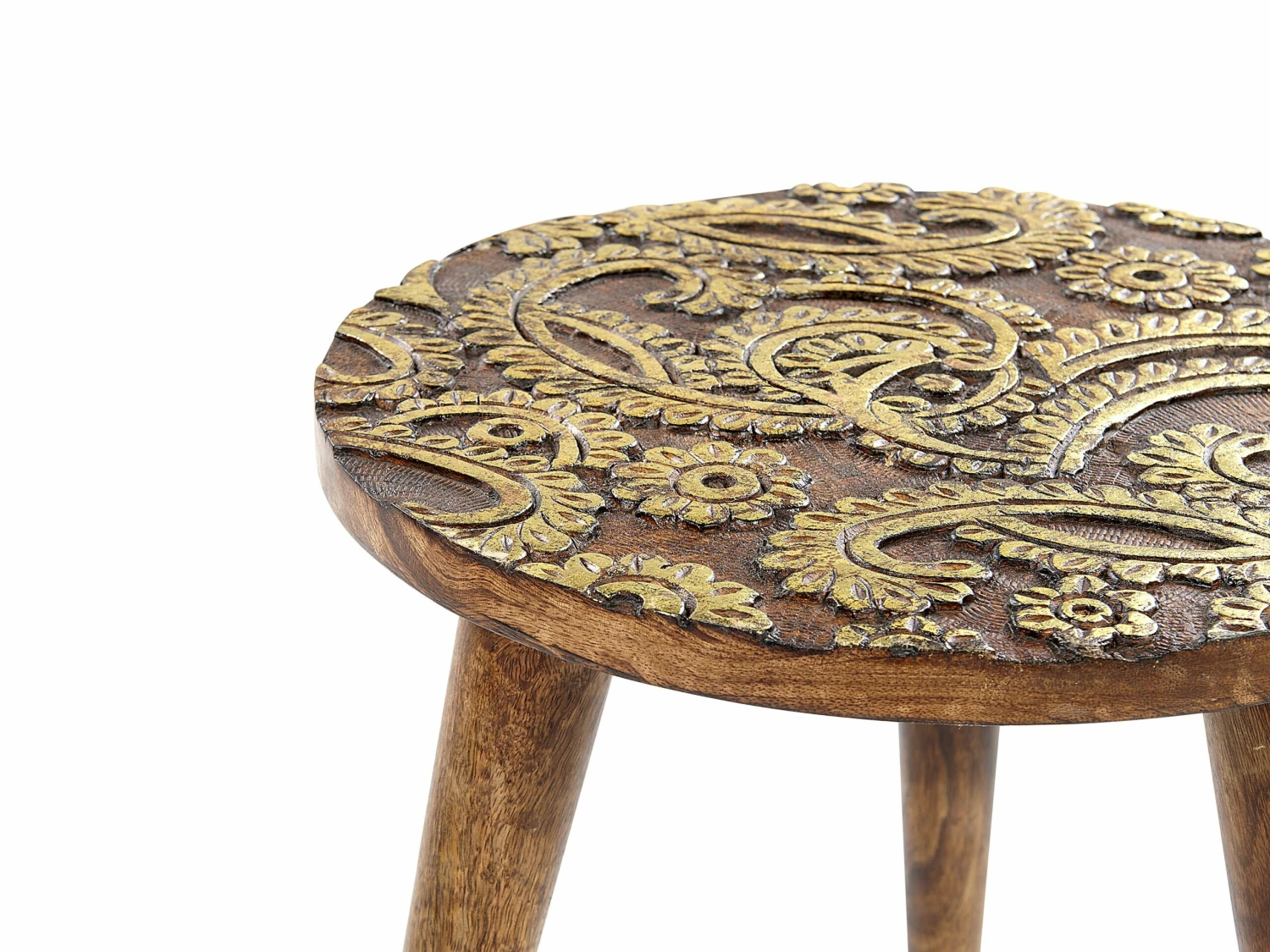 Beistelltisch 2er Set Mangoholz Dunkler Holzfarbton / Gold Rund CHANPI – Bild 5