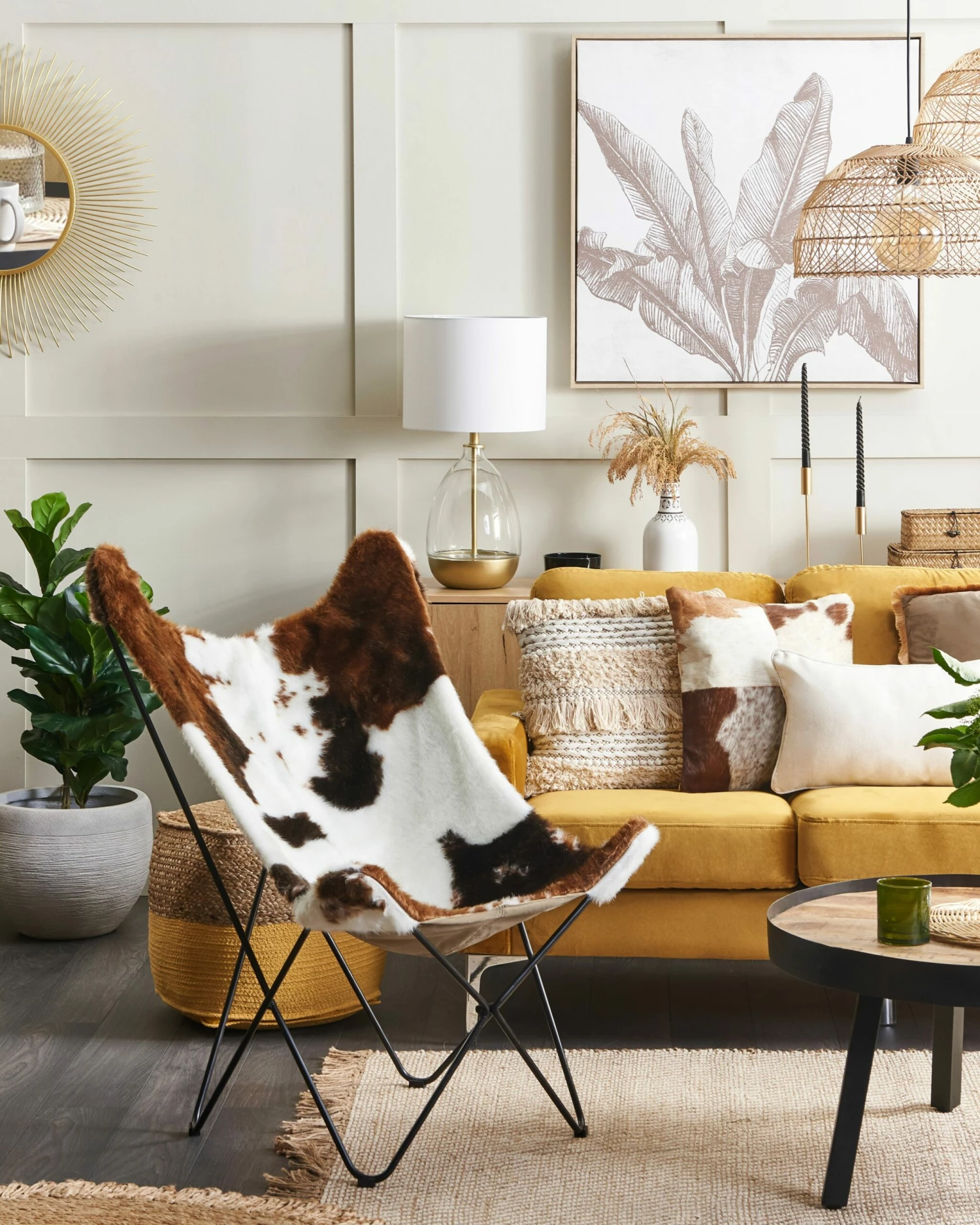 Schmetterlingssessel Polsterbezug Kuhflecken-Muster Braun / Weiß NYBRO – Bild 3