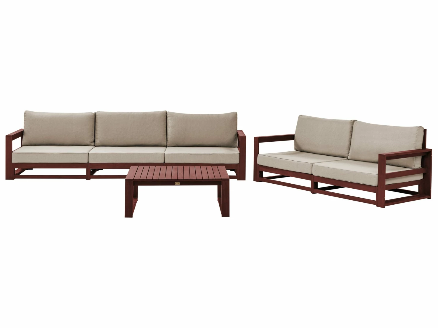 Lounge Set 3-teilig Zertifiziertes Akazienholz Mahagonibraun 5-Sitzer Auflagen Taupe TIMOR II