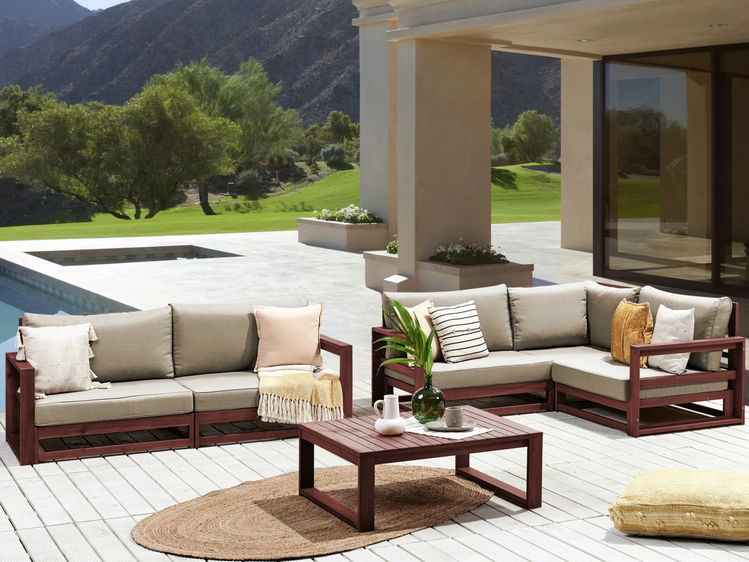 Lounge Set Zertifiziertes Akazienholz Mahagonibraun 4-Sitzer Auflagen Taupe TIMOR II – Bild 2