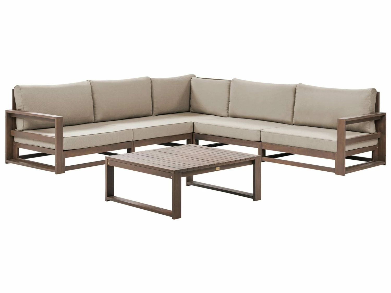 Lounge Set Zertifiziertes Akazienholz Dunkelbraun 5-Sitzer Auflagen Taupe TIMOR II
