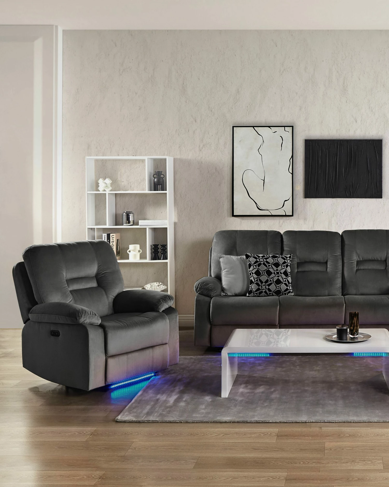 Sessel Samtstoff Dunkelgrau LED-Beleuchtung USB-Port Elektrisch Verstellbar BERGEN – Bild 4